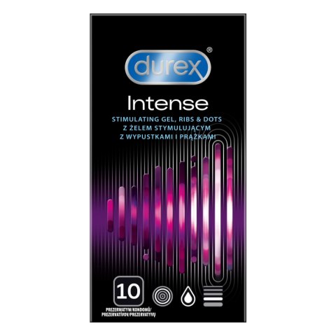 Durex Intense 10 szt. – Prezerwatywy z żelem Desirex™, prążkami i wypustkami
