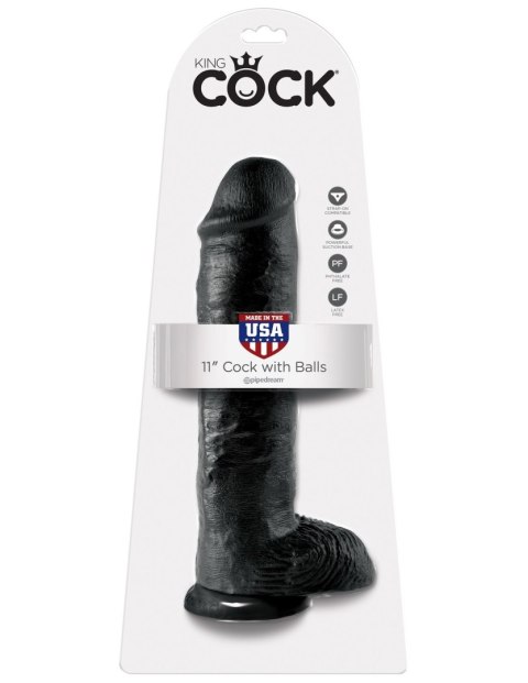 Dildo King Cock 11" Cock with Balls Black