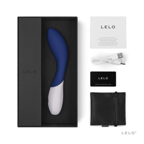 LELO Mona Wave Midnight Blue – zestaw zawierający ładowarkę USB, satynowe etui i instrukcję obsługi