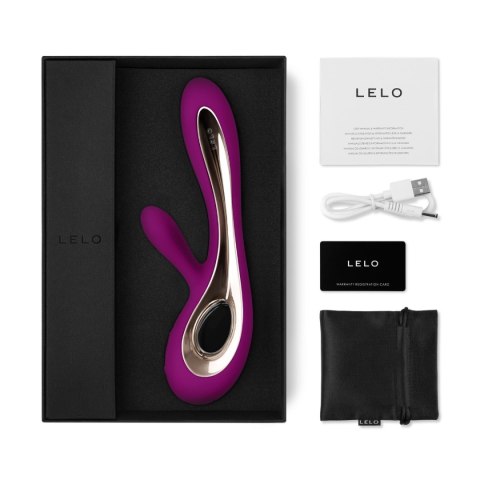 LELO Soraya™ 2 Deep Rose – zestaw zawierający ładowarkę USB, satynowe etui i instrukcję obsługi