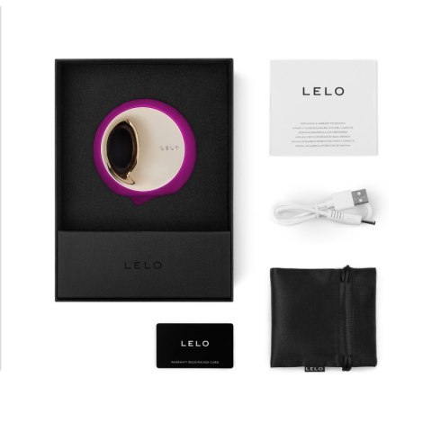 LELO Ora 3 Deep Rose – zestaw zawierający ładowarkę USB, satynowe etui i instrukcję obsługi
