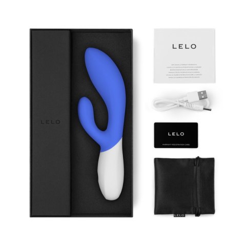 LELO Ina Wave 2 California Sky – zestaw zawierający ładowarkę USB, satynowe etui i instrukcję obsługi