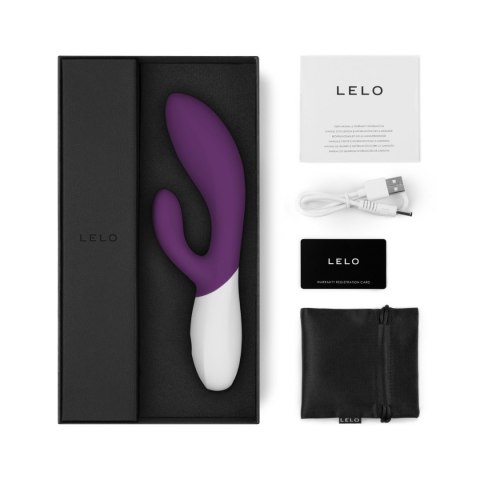 LELO Ina Wave 2 Plum – zestaw zawierający ładowarkę USB, satynowe etui i instrukcję obsługi