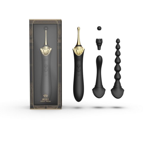 Wibrator wyposażony w trzy różne końcówki Zalo Bess 2 Obsidian Black