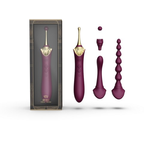 Wibrator wyposażony w trzy różne końcówki Zalo Bess 2 Velvet Purple