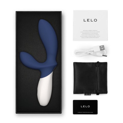 LELO Loki Wave 2 Base Blue – zestaw zawierający ładowarkę USB, satynowe etui i instrukcję obsługi