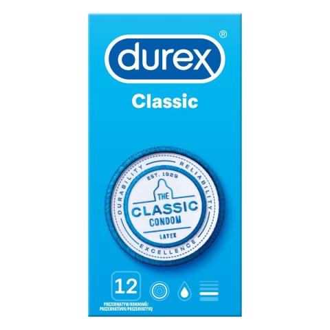 Durex Classic 12 szt. – Klasyczne prezerwatywy Easy-On, komfort i ochrona