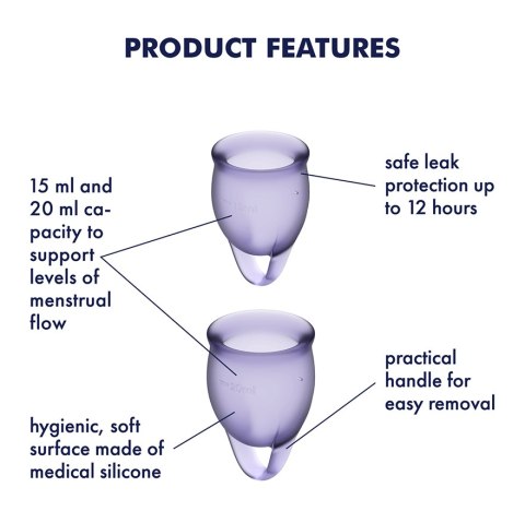 Satisfyer Feel Confident Lila– zestaw dwóch kubeczków menstruacyjnych (15 ml i 20 ml)