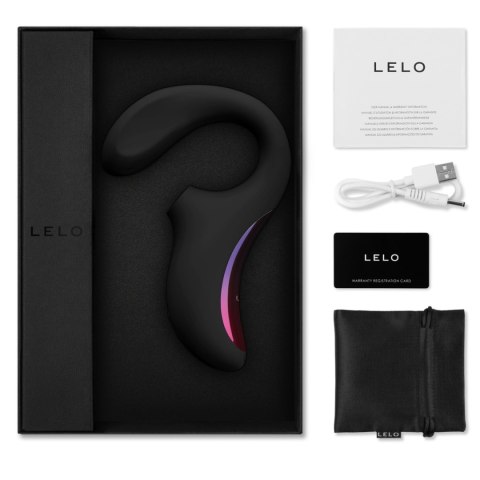 LELO Enigma Black – zestaw zawierający ładowarkę USB, satynowe etui i instrukcję obsługi