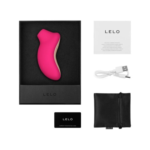 LELO SONA™ 2 Cruise Cerise – zestaw zawierający ładowarkę USB, satynowe etui i instrukcję obsługi