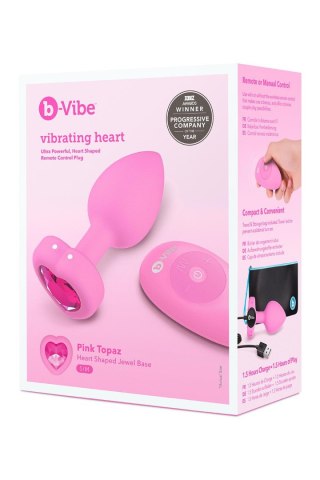 Wibrujący korek analny b-Vibe Vibrating Heart Shape Jewel Plug S/M Pink