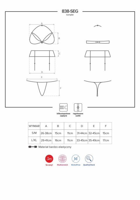 Komplet 3-częściowy czerwony S/M 838-SEG-3