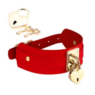 Kinky Diva obróżka z kłódką Heart Lock & Key Collar Burgundy/Gold