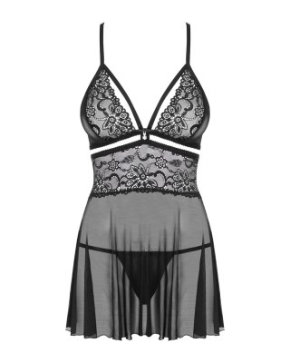 838-Bab-1 Babydoll Ze Stringami Czarny S/M Obsessive