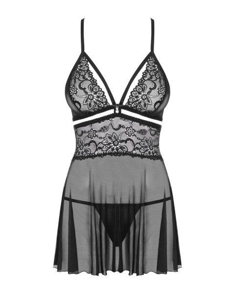 838-Bab-1 Babydoll Ze Stringami Czarny S/M Obsessive