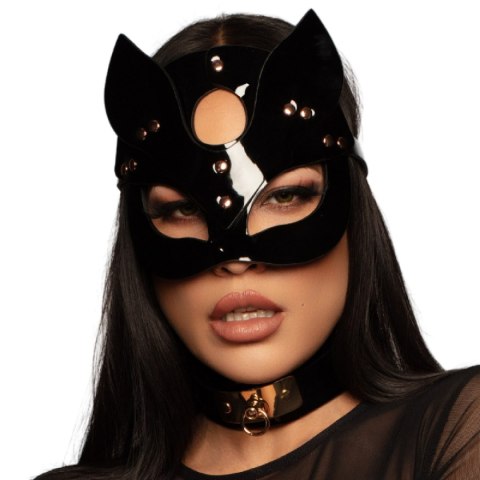 Maska na oczy High Gloss Cat Mask Deluxe Black/Gold Kinky Diva