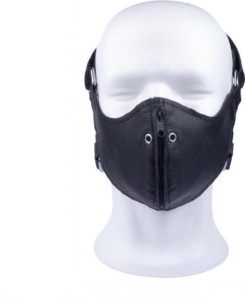 Red Leather Mask Anatomiczna Skorzana z Suwakiem Czarna Regulowana