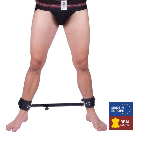 Red Leather Metalowy Regulowany Drążek z Wyściełanymi Skorzanymi Mankietami 35-60cm Czarny