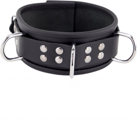 Red Leather Skorzana Ozdoba Szyi 3 Metalowe O-Ringi Czarna 38-53 cm