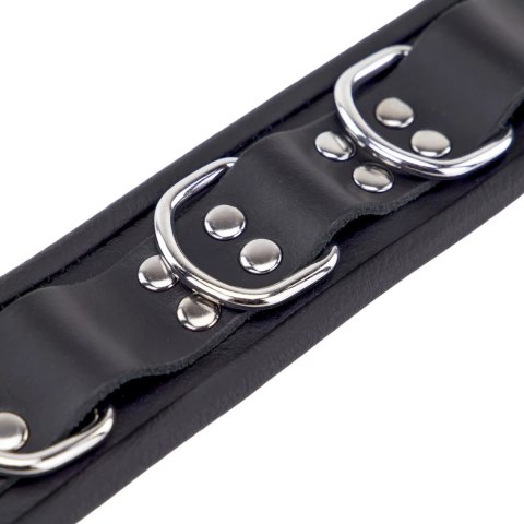 Red Leather Skorzana Ozdoba Szyi 3 Metalowe O-Ringi Czarna 38-53 cm