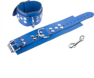 Red Leather Skorzane Kajdanki Niebieskie - Regulowane, Naturalna Skora 6 cm
