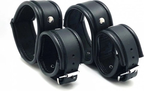 Red Leather Skorzane Kajdanki na Kostki i Nadgarstki Czarne, regulowane