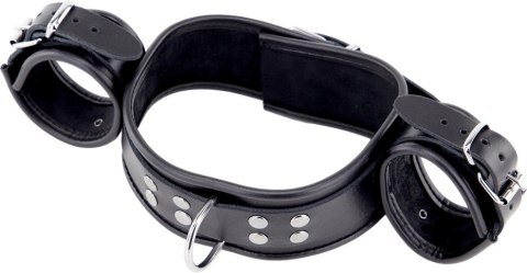Red Leather - Skorzany zestaw obroży i mankietow na szyję i nadgarstki, czarny