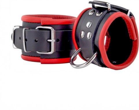 Red Leather skorzane kajdanki regulowane czerwono-czarne 25 cm