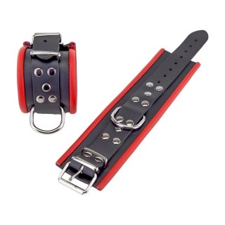Red Leather skorzane kajdanki regulowane czerwono-czarne 25 cm