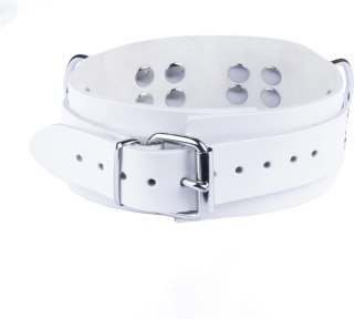 Red Leather - skorzany kołnierz regulowany, biały, szeroki 5,5 cm