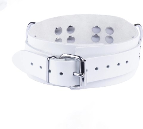 Red Leather - skorzany kołnierz regulowany, biały, szeroki 5,5 cm