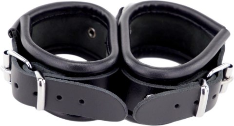 ZADO Skorzane podwojne kajdanki z paskiem tekstylnym czarne