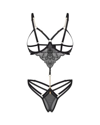 Obsessive Matildea Black - czarne body otwarte z łańcuszkami L/XL