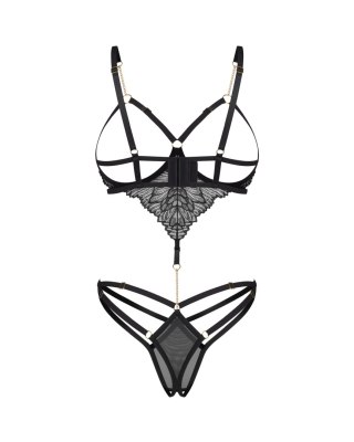 Obsessive Matildea Black - czarne body otwarte z łańcuszkami L/XL