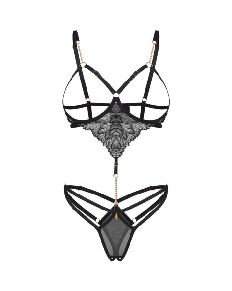 Obsessive Matildea Black - czarne body otwarte z łańcuszkami S/M