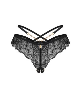 Obsessive Matildea Black - stringi otwarte czarne z łańcuszkami, L/XL