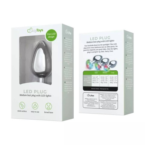 Korek analny z oświetleniem Butt Plug Silver LED Medium Easytoys